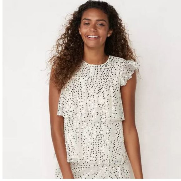 LC Lauren Conrad Tops - Women's LC Lauren Conrad Sequin Flutter-Sleeve Top